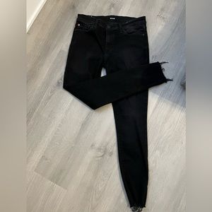 Hudson Krista Super Skinny. Gray/black wash distressed hem. Size 27.